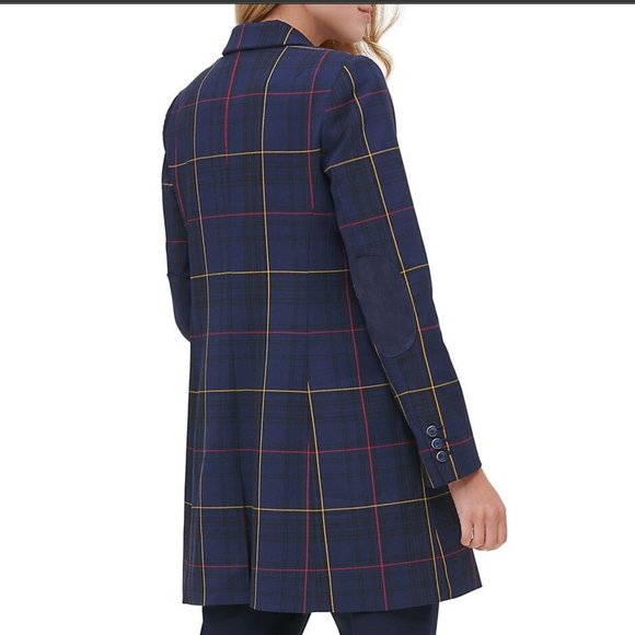 Tommy Hilfiger Windowpane Plaid One-Button Topper Jacket Blazer Size 4 Oversized - Picture 2 of 15